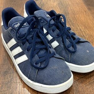Adidas Kids' Denim Blue Sneakers with White Stripes